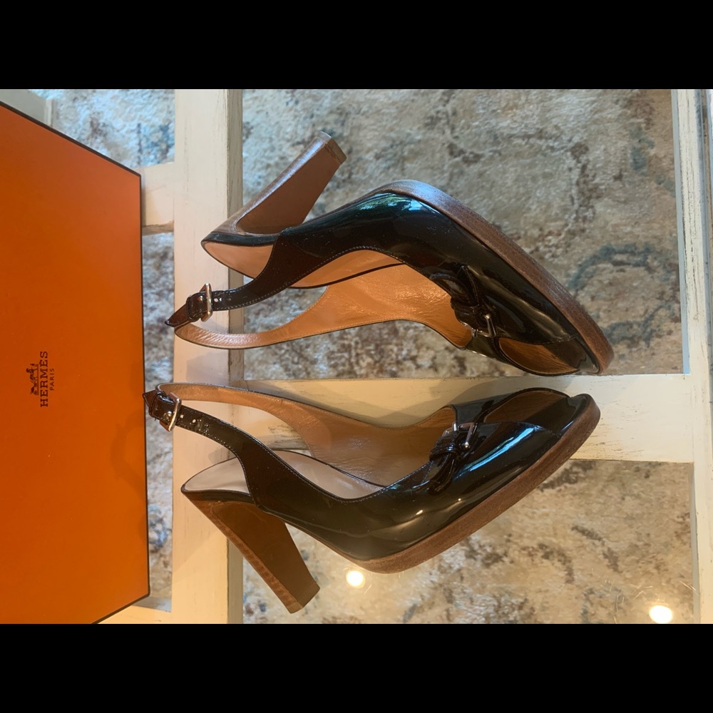 Vintage Hermès Black Patent Leather Slingback Heels~Size 37 - Picture 7 of 15